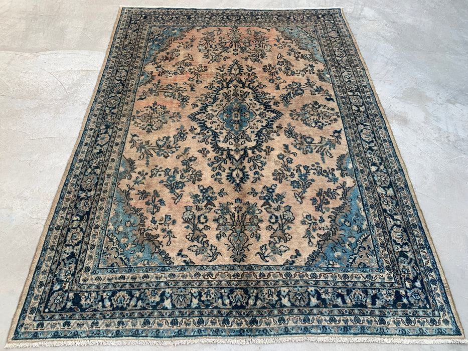 9'11 x 7'3 Hand-Knotted Persian Wool Rug - Ivory Blue Floral Medallion Area Rug - KBHM-689