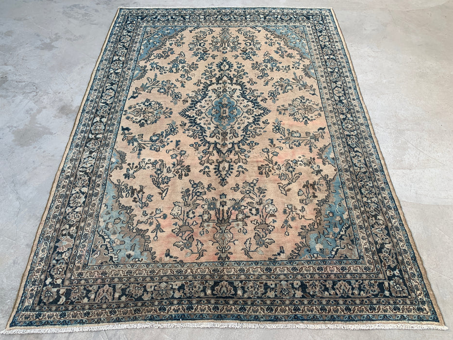 9'11 x 7'3 Hand-Knotted Persian Wool Rug - Ivory Blue Floral Medallion Area Rug - KBHM-689