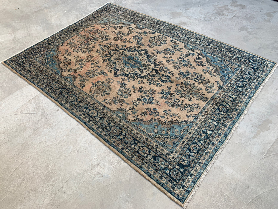 9'11 x 7'3 Hand-Knotted Persian Wool Rug - Ivory Blue Floral Medallion Area Rug - KBHM-689