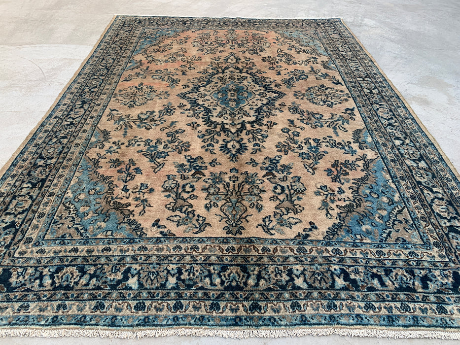 9'11 x 7'3 Hand-Knotted Persian Wool Rug - Ivory Blue Floral Medallion Area Rug - KBHM-689