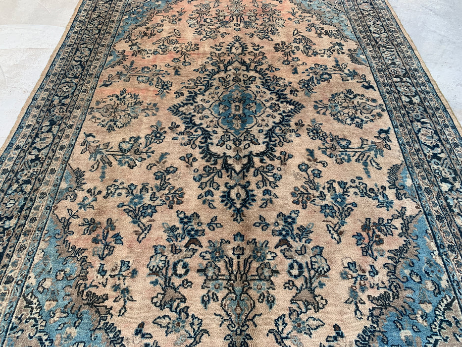 9'11 x 7'3 Hand-Knotted Persian Wool Rug - Ivory Blue Floral Medallion Area Rug - KBHM-689