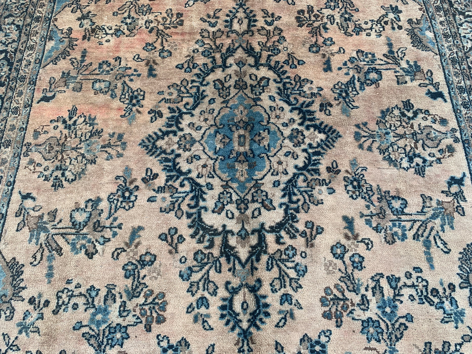 9'11 x 7'3 Hand-Knotted Persian Wool Rug - Ivory Blue Floral Medallion Area Rug - KBHM-689