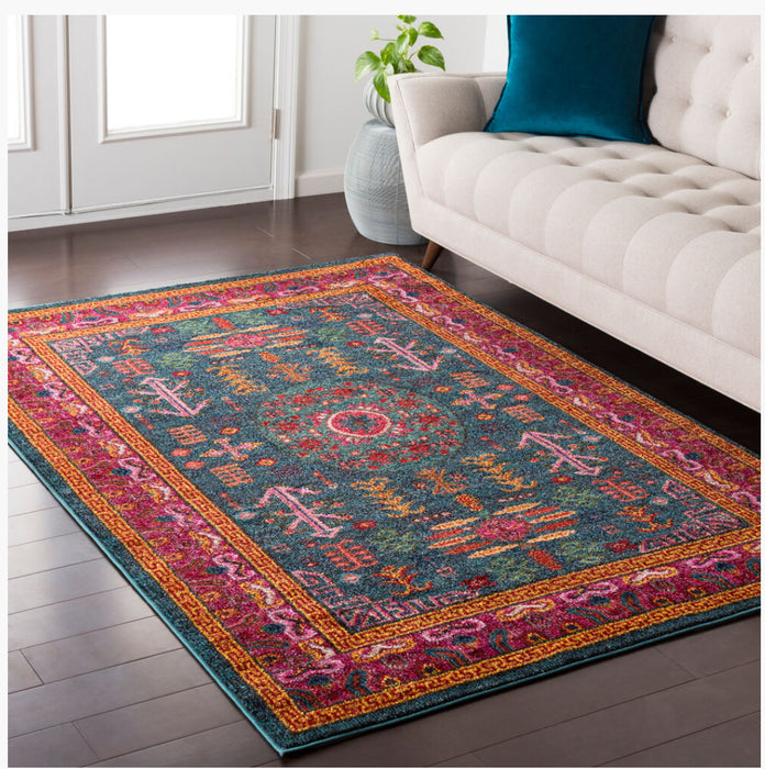 Anika Machine Woven Rug — Teal / Orange | ANI-1005