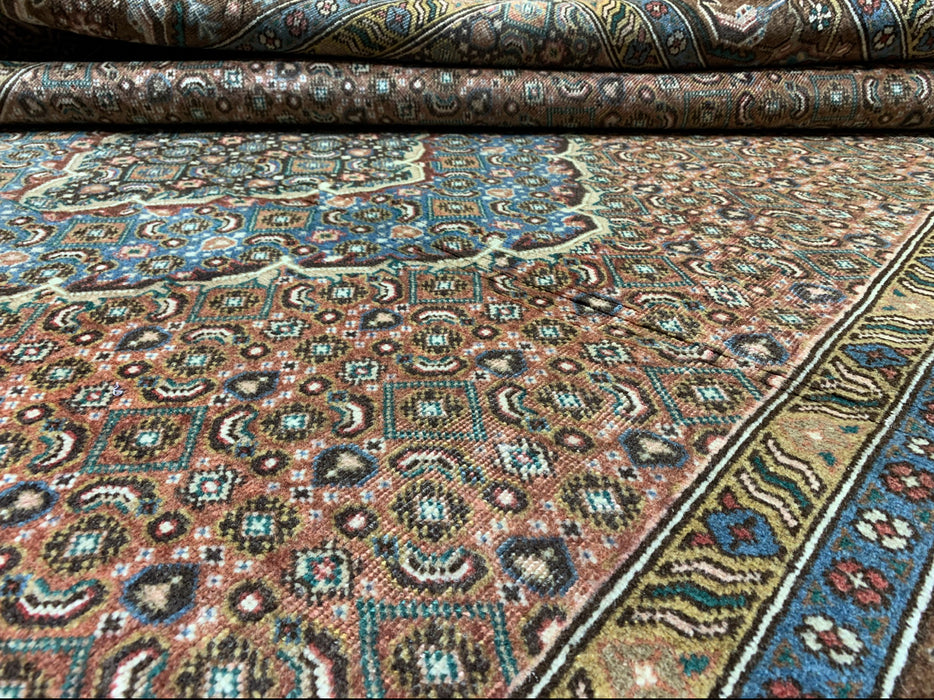 6’5” x 9’2” Hand-Knotted Persian Wool Rug – Brown & Teal Medallion Design