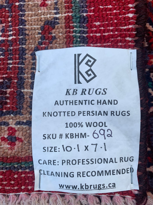 Handmade Persian Wool Area Rug 7x10 - Red Tribal Medallion Persian Style Rug - Exact Size 10'1" x 7'1" - KBHM-692