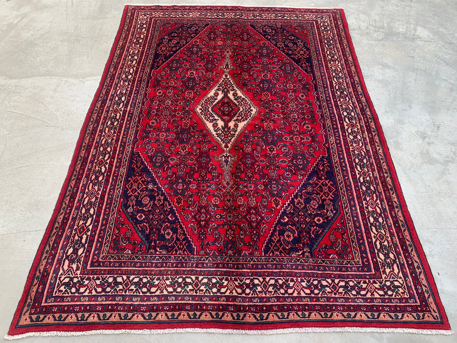 Handmade Persian Wool Area Rug 7x10 - Red Tribal Medallion Persian Style Rug - Exact Size 10'1" x 7'1" - KBHM-692