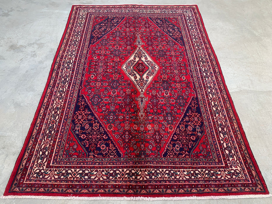 Handmade Persian Wool Area Rug 7x10 - Red Tribal Medallion Persian Style Rug - Exact Size 10'1" x 7'1" - KBHM-692