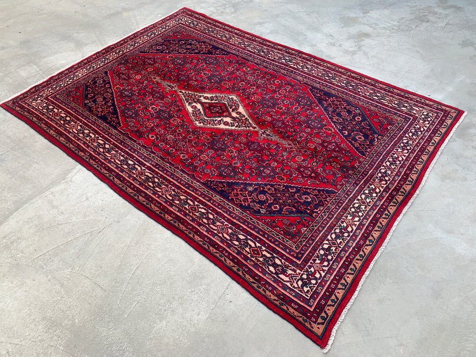 Handmade Persian Wool Area Rug 7x10 - Red Tribal Medallion Persian Style Rug - Exact Size 10'1" x 7'1" - KBHM-692