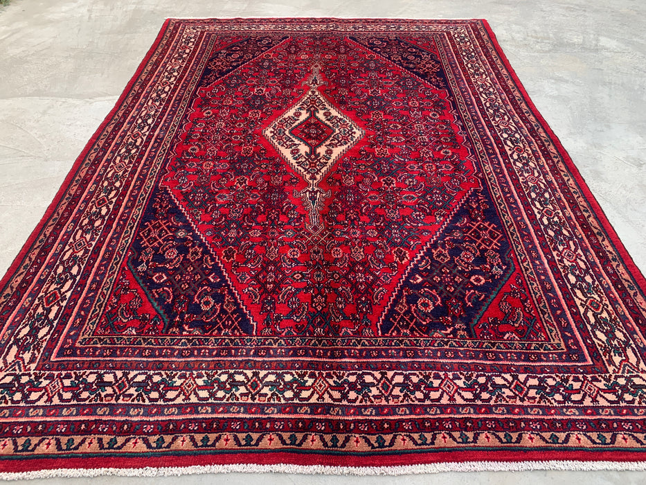 Handmade Persian Wool Area Rug 7x10 - Red Tribal Medallion Persian Style Rug - Exact Size 10'1" x 7'1" - KBHM-692