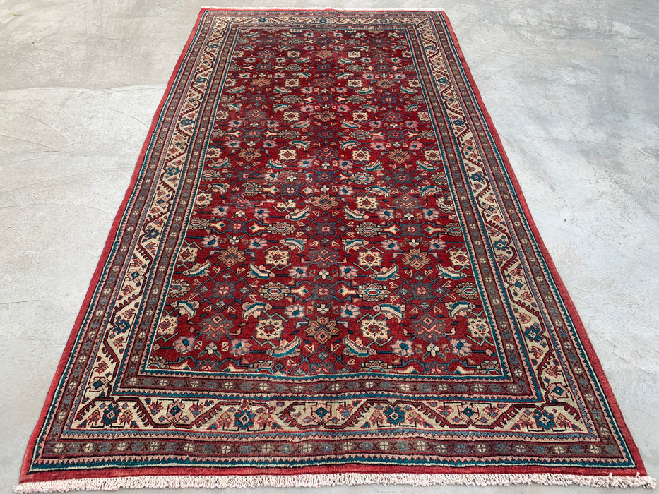 Handmade Persian Wool Area Rug 7x10 - Red Tribal Geometric Persian Style Rug - Exact Size 9'9" x 5'3" - KBHM-693