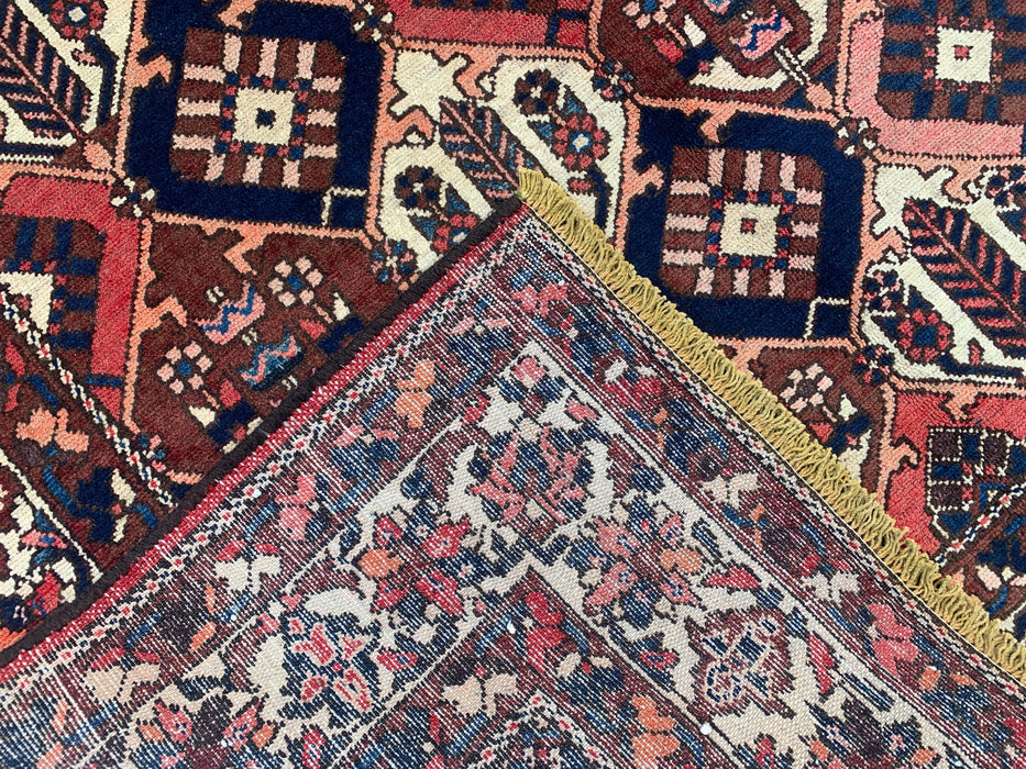 Handmade Persian Wool Area Rug 7x10 - Rust, Navy & Ivory Tribal Geometric Persian Style Rug - Exact Size 9'10" x 5'2" - KBHM-694
