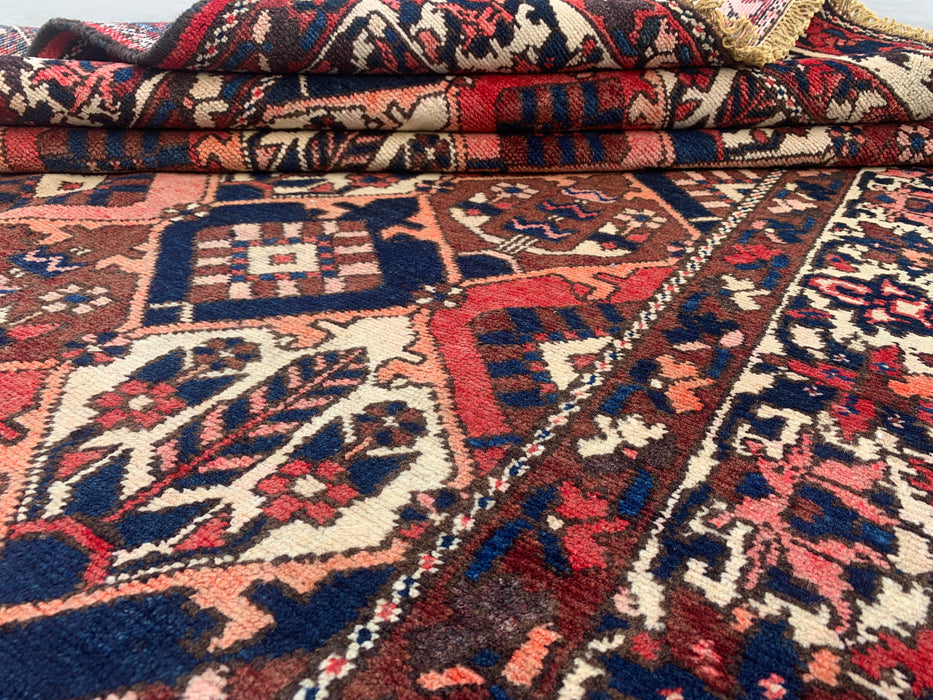 Handmade Persian Wool Area Rug 7x10 - Rust, Navy & Ivory Tribal Geometric Persian Style Rug - Exact Size 9'10" x 5'2" - KBHM-694