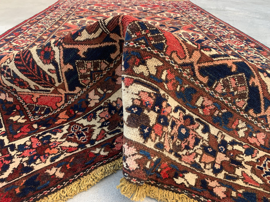 Handmade Persian Wool Area Rug 7x10 - Rust, Navy & Ivory Tribal Geometric Persian Style Rug - Exact Size 9'10" x 5'2" - KBHM-694