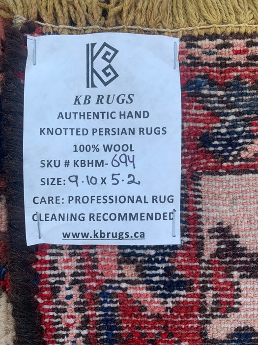 Handmade Persian Wool Area Rug 7x10 - Rust, Navy & Ivory Tribal Geometric Persian Style Rug - Exact Size 9'10" x 5'2" - KBHM-694