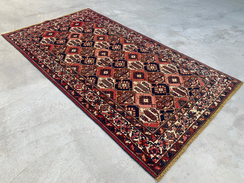 Handmade Persian Wool Area Rug 7x10 - Rust, Navy & Ivory Tribal Geometric Persian Style Rug - Exact Size 9'10" x 5'2" - KBHM-694
