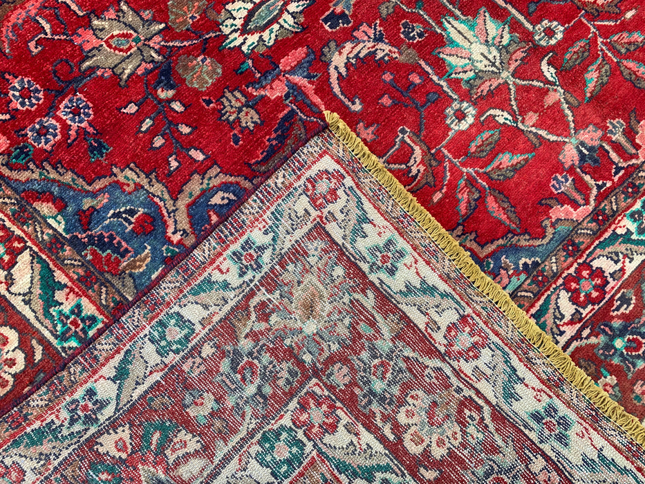 10'4" x 6'10" Hand-Knotted Persian Wool Rug – Red, Navy & Ivory Floral Medallion Design