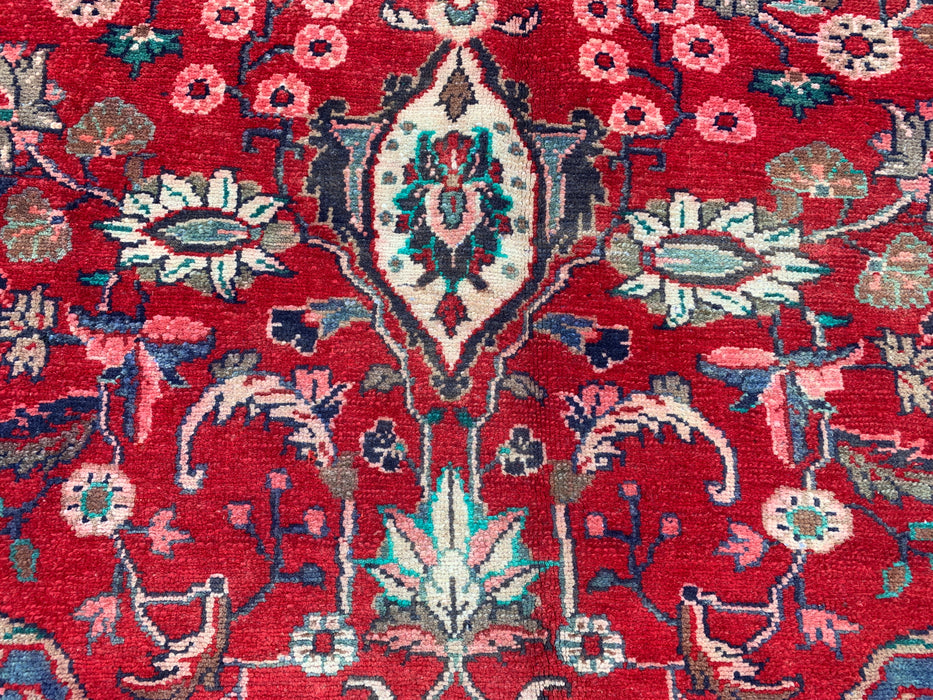 10'4" x 6'10" Hand-Knotted Persian Wool Rug – Red, Navy & Ivory Floral Medallion Design
