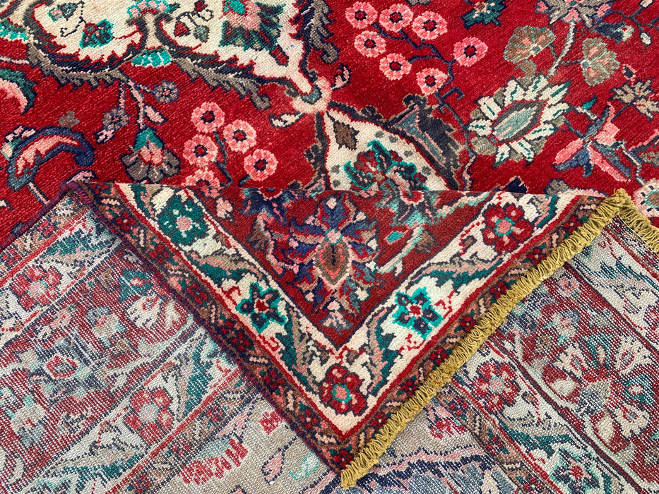 10'4" x 6'10" Hand-Knotted Persian Wool Rug – Red, Navy & Ivory Floral Medallion Design
