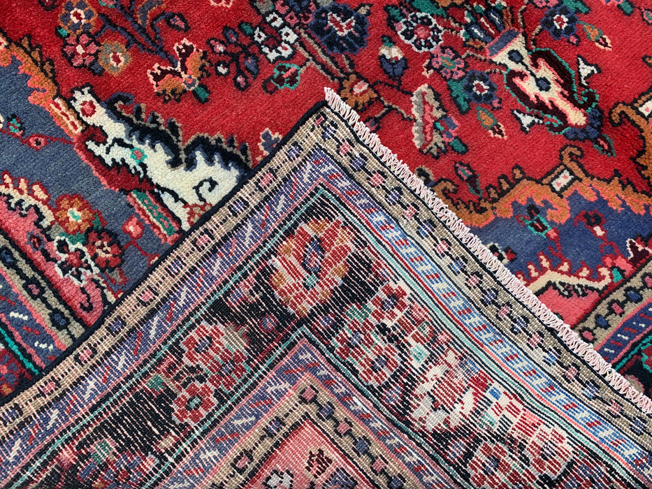 Handmade Persian Wool Area Rug 7x10 - Red, Blue & Ivory Floral Medallion Persian Style Rug - Exact Size 9'11" x 6'11"- KBHM-696