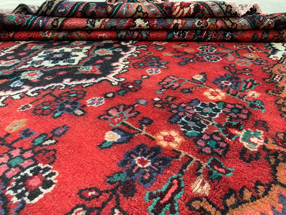 Handmade Persian Wool Area Rug 7x10 - Red, Blue & Ivory Floral Medallion Persian Style Rug - Exact Size 9'11" x 6'11"- KBHM-696
