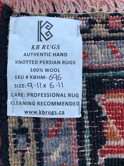 Handmade Persian Wool Area Rug 7x10 - Red, Blue & Ivory Floral Medallion Persian Style Rug - Exact Size 9'11" x 6'11"- KBHM-696