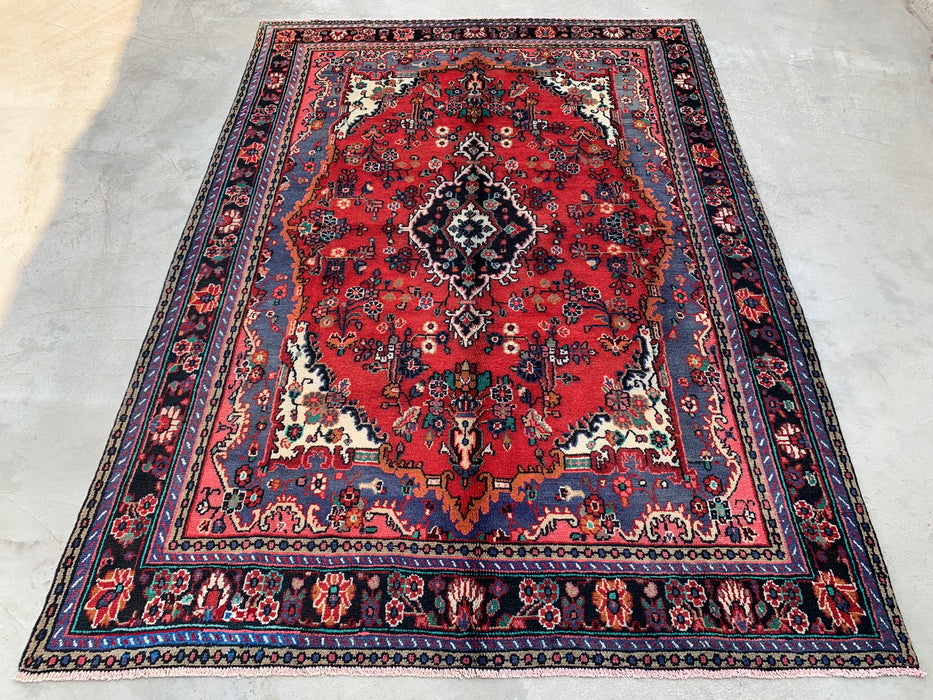 Handmade Persian Wool Area Rug 7x10 - Red, Blue & Ivory Floral Medallion Persian Style Rug - Exact Size 9'11" x 6'11"- KBHM-696