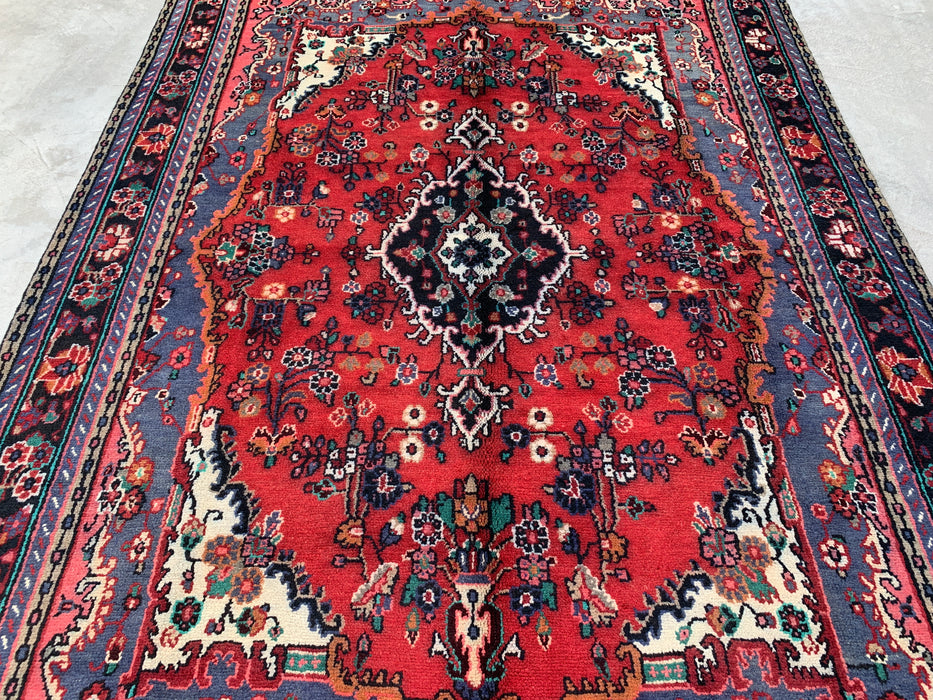 Handmade Persian Wool Area Rug 7x10 - Red, Blue & Ivory Floral Medallion Persian Style Rug - Exact Size 9'11" x 6'11"- KBHM-696
