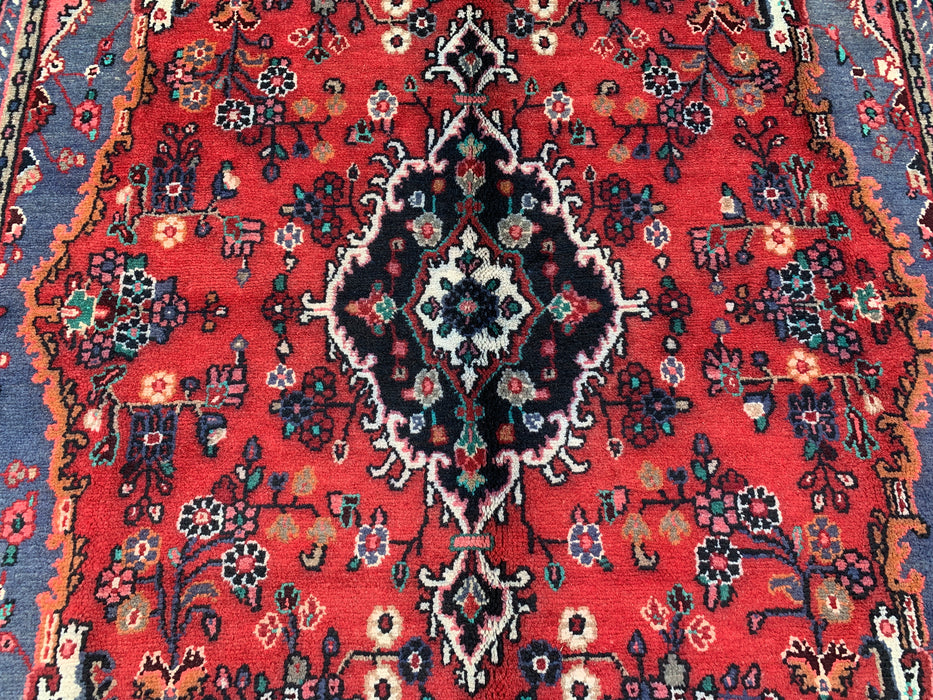 Handmade Persian Wool Area Rug 7x10 - Red, Blue & Ivory Floral Medallion Persian Style Rug - Exact Size 9'11" x 6'11"- KBHM-696