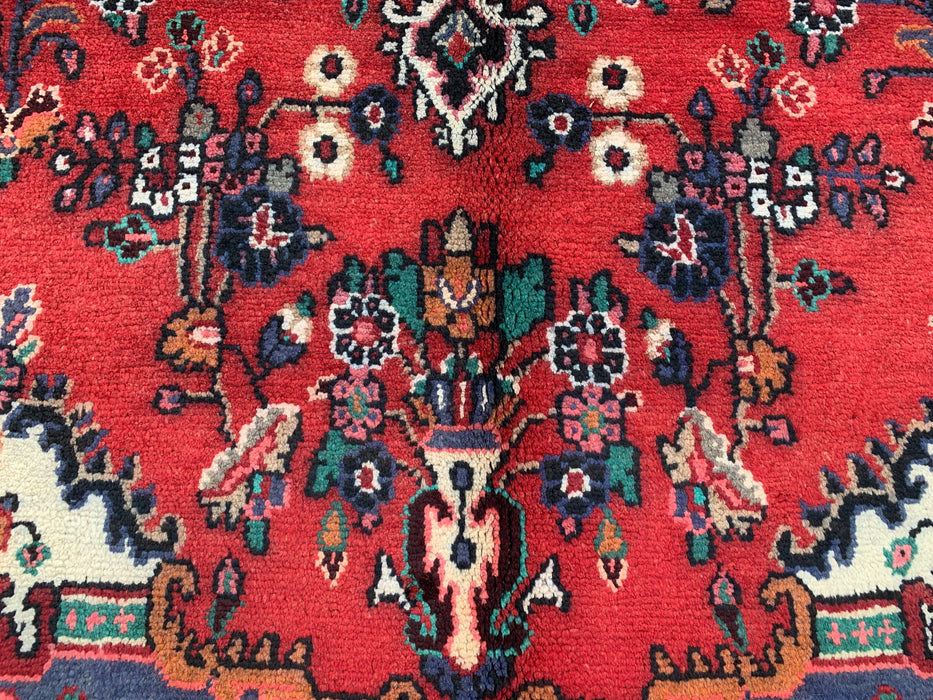 Handmade Persian Wool Area Rug 7x10 - Red, Blue & Ivory Floral Medallion Persian Style Rug - Exact Size 9'11" x 6'11"- KBHM-696