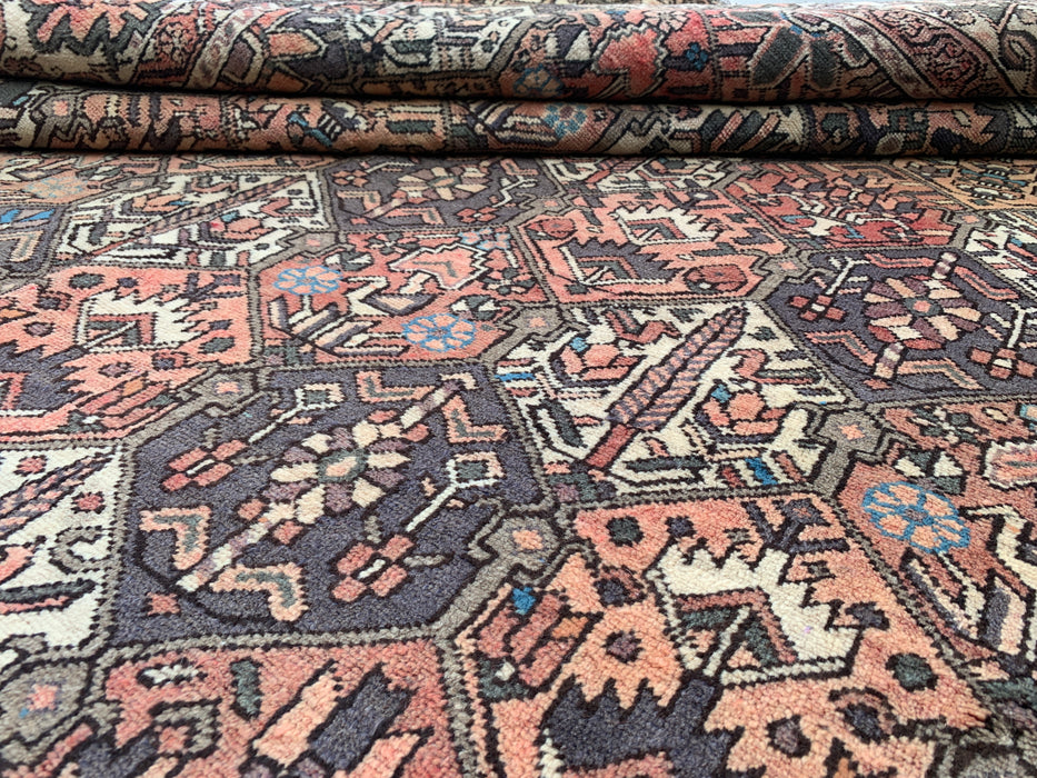 Handmade Persian Wool Area Rug 7x10 - Brown, Ivory & Rose Tribal Geometric Persian Style Rug - Exact Size 10'3" x 6'10" - KBHM-697