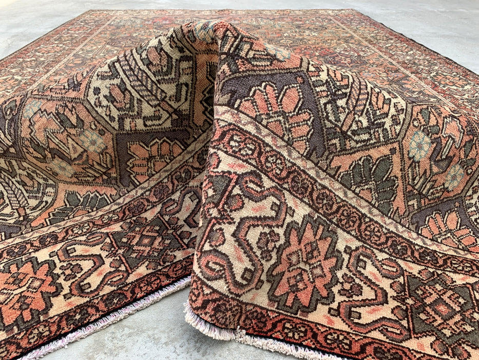 Handmade Persian Wool Area Rug 7x10 - Brown, Ivory & Rose Tribal Geometric Persian Style Rug - Exact Size 10'3" x 6'10" - KBHM-697