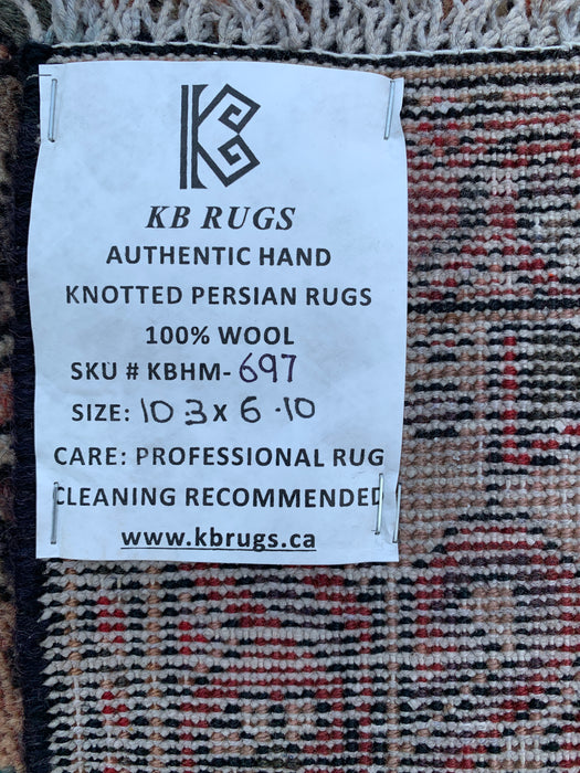 Handmade Persian Wool Area Rug 7x10 - Brown, Ivory & Rose Tribal Geometric Persian Style Rug - Exact Size 10'3" x 6'10" - KBHM-697
