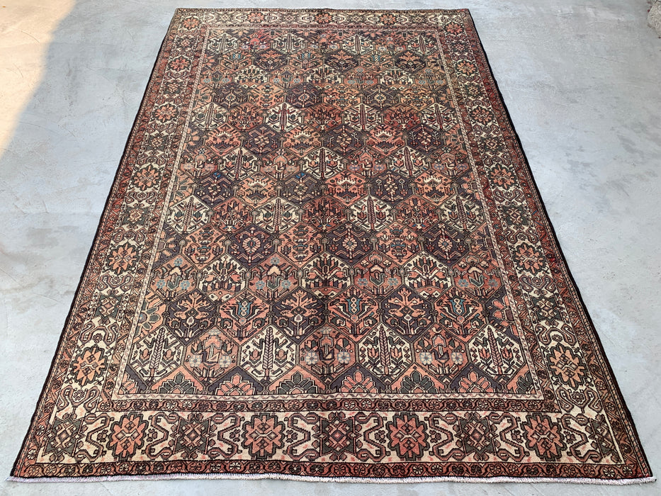 Handmade Persian Wool Area Rug 7x10 - Brown, Ivory & Rose Tribal Geometric Persian Style Rug - Exact Size 10'3" x 6'10" - KBHM-697