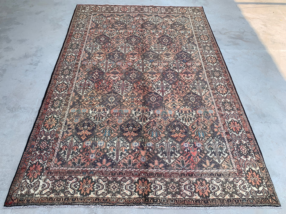 Handmade Persian Wool Area Rug 7x10 - Brown, Ivory & Rose Tribal Geometric Persian Style Rug - Exact Size 10'3" x 6'10" - KBHM-697