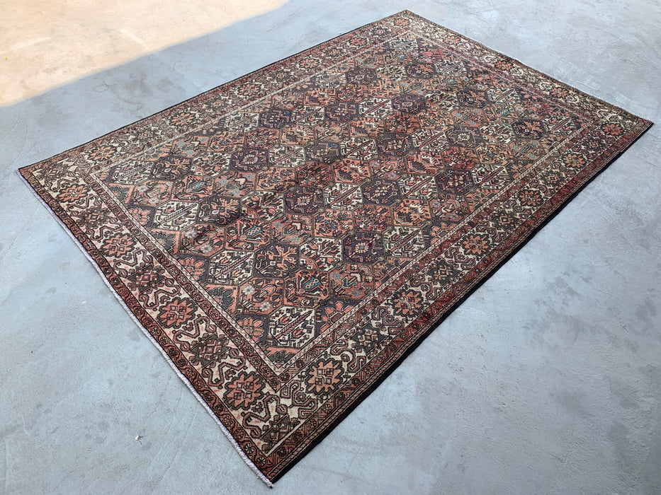 Handmade Persian Wool Area Rug 7x10 - Brown, Ivory & Rose Tribal Geometric Persian Style Rug - Exact Size 10'3" x 6'10" - KBHM-697