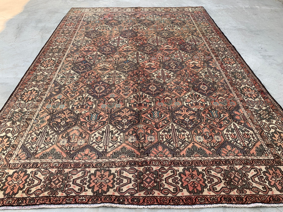 Handmade Persian Wool Area Rug 7x10 - Brown, Ivory & Rose Tribal Geometric Persian Style Rug - Exact Size 10'3" x 6'10" - KBHM-697