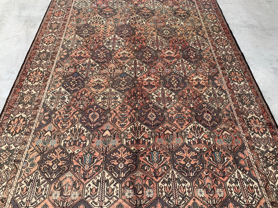 Handmade Persian Wool Area Rug 7x10 - Brown, Ivory & Rose Tribal Geometric Persian Style Rug - Exact Size 10'3" x 6'10" - KBHM-697