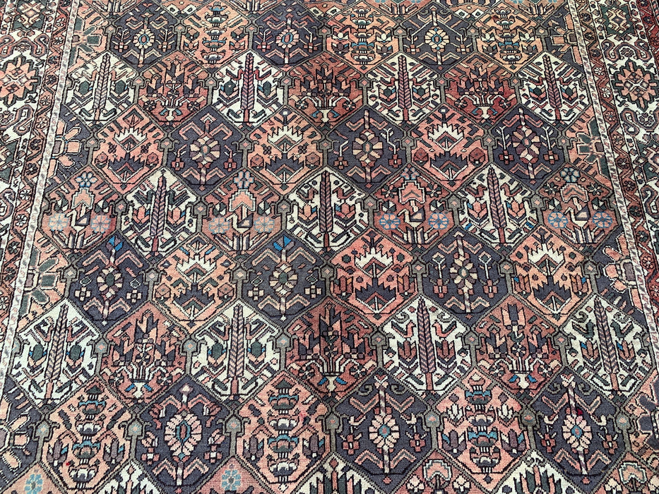 Handmade Persian Wool Area Rug 7x10 - Brown, Ivory & Rose Tribal Geometric Persian Style Rug - Exact Size 10'3" x 6'10" - KBHM-697