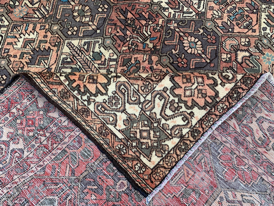 Handmade Persian Wool Area Rug 7x10 - Brown, Ivory & Rose Tribal Geometric Persian Style Rug - Exact Size 10'3" x 6'10" - KBHM-697