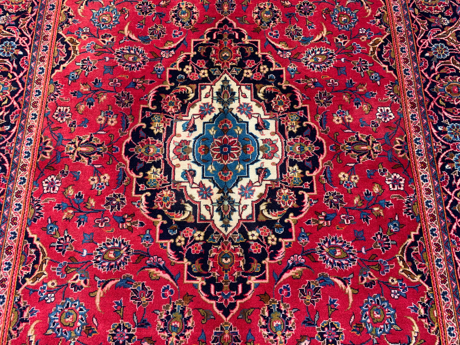 Handmade Persian Wool Area Rug 7x10 - Red, Navy & Ivory Floral Medallion Persian Style Rug - Exact Size 10'5" x 6'6" - KBHM-698