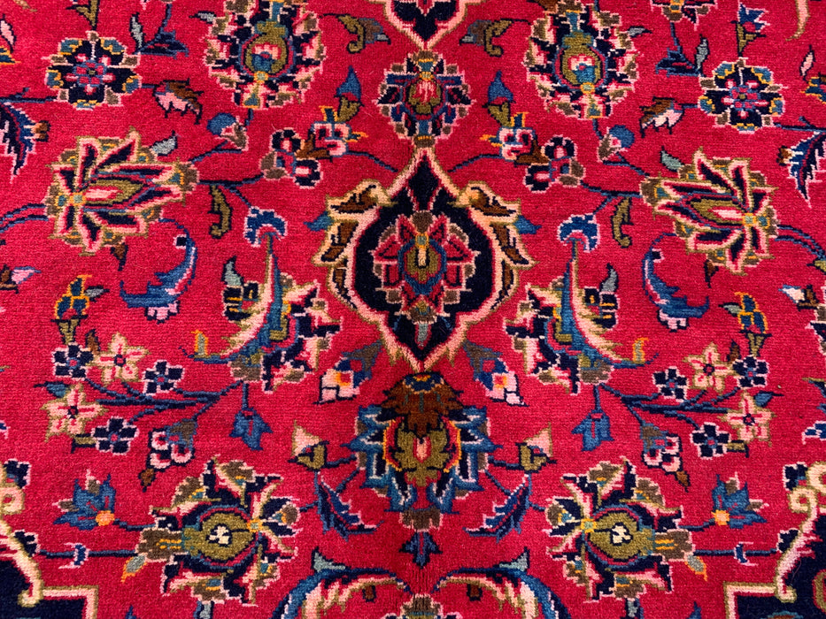 Handmade Persian Wool Area Rug 7x10 - Red, Navy & Ivory Floral Medallion Persian Style Rug - Exact Size 10'5" x 6'6" - KBHM-698
