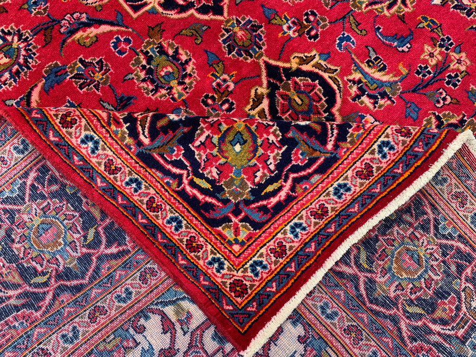 Handmade Persian Wool Area Rug 7x10 - Red, Navy & Ivory Floral Medallion Persian Style Rug - Exact Size 10'5" x 6'6" - KBHM-698