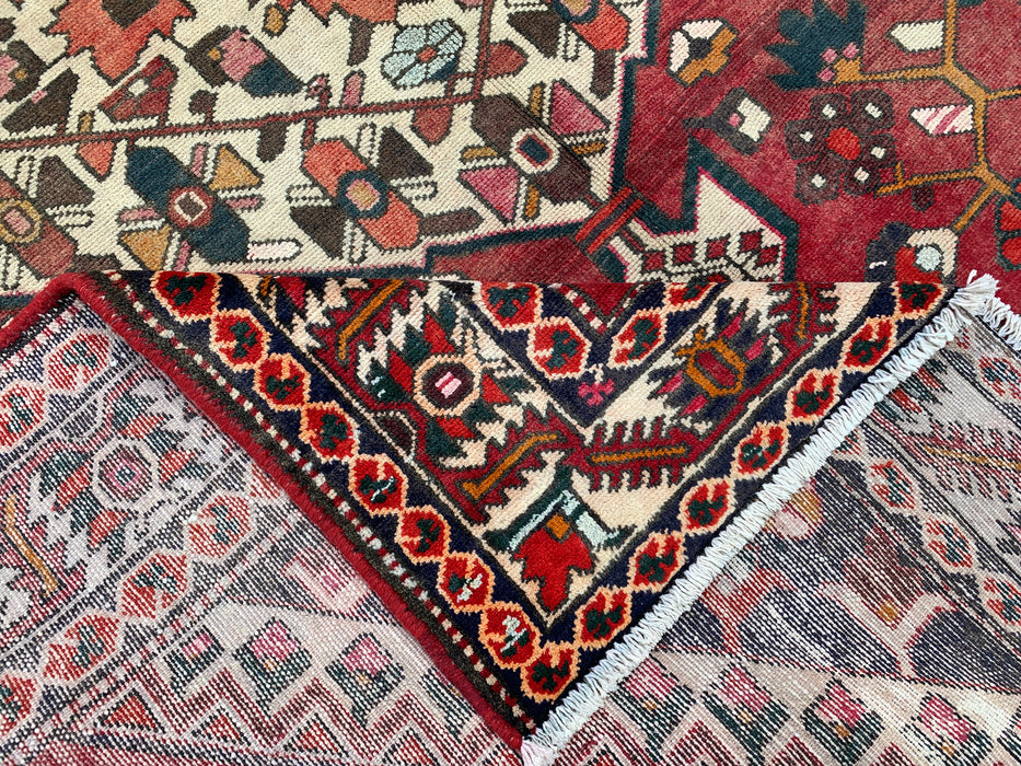 9'8" x 6'9" Hand-Knotted Persian Wool Rug – Red, Ivory & Brown Tribal Geometric Design – KBHM-699