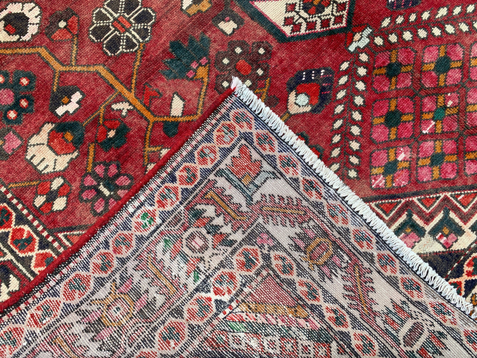 9'8" x 6'9" Hand-Knotted Persian Wool Rug – Red, Ivory & Brown Tribal Geometric Design – KBHM-699