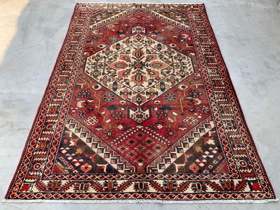 9'8" x 6'9" Hand-Knotted Persian Wool Rug – Red, Ivory & Brown Tribal Geometric Design – KBHM-699