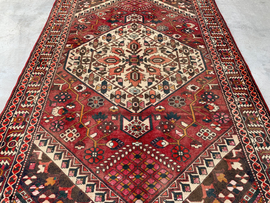 9'8" x 6'9" Hand-Knotted Persian Wool Rug – Red, Ivory & Brown Tribal Geometric Design – KBHM-699