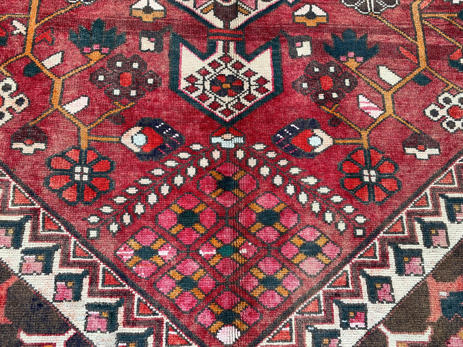 9'8" x 6'9" Hand-Knotted Persian Wool Rug – Red, Ivory & Brown Tribal Geometric Design – KBHM-699