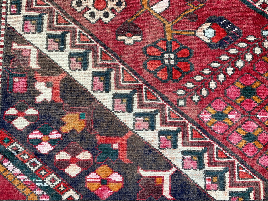 9'8" x 6'9" Hand-Knotted Persian Wool Rug – Red, Ivory & Brown Tribal Geometric Design – KBHM-699