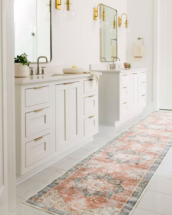 Amelie Machine Washable Rug — Rust / Pale Blue | AML-2309