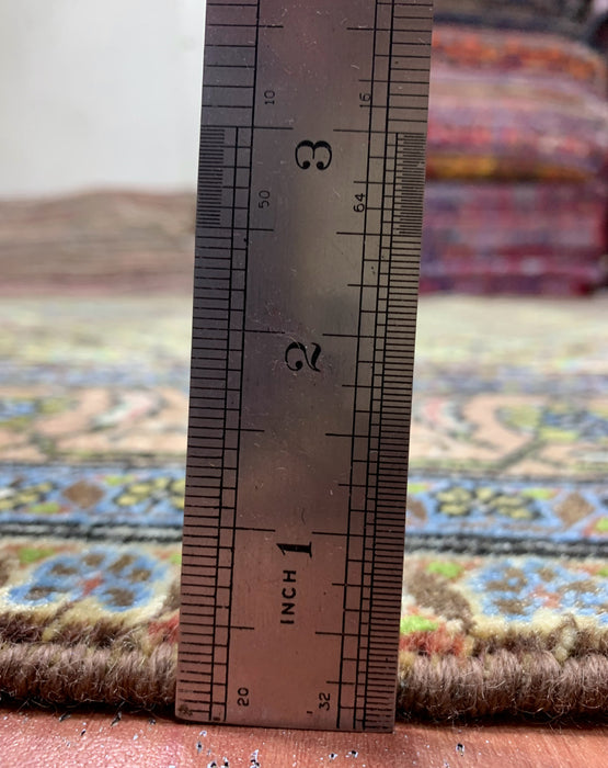 6’6” × 9’4” Hand-Knotted Wool Rug – Olive Green with Blue & Taupe Accents